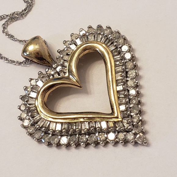 Vintage Jewelry K Gold 1ct Baguetteround Diamond Heart Pendant Poshmark
